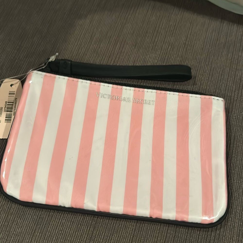 VICTORIAS SECRET Pink striped Coin Pouch Keychain NWT